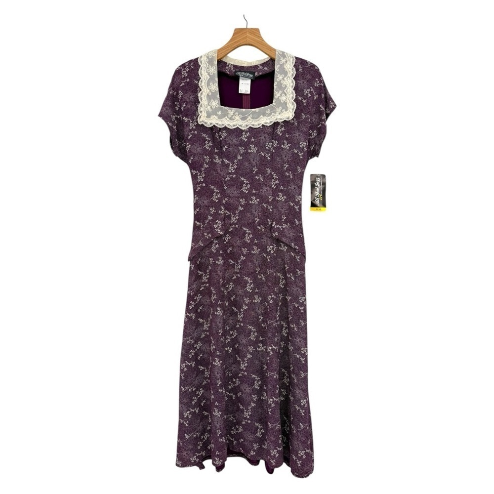 All That Jazz Vintage Floral Prairie Cottagecore Lace Neck Midi Dress Size 11/12